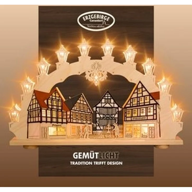 Weigla Schwibbogen Altstadt, Fachwerkhaus, Lichterbogen aus Holz, Made in Germany (1-tlg), Erzgebirge garantiert, Weihnachtsdeko Innen, Weihnachtsbeleuchtung – Bild 6