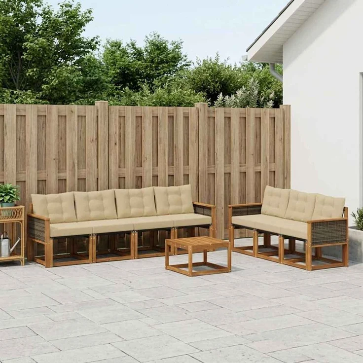 vidaXL Outdoor-Sofagarnitur 8 stk. 7-Sitzer Natur und Beige 3381821 – Bild 1