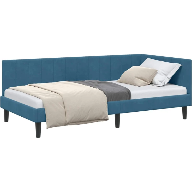 vidaXL Eckbettgestell mit Kopfteil Blau 90 cm x 200 cm Samt 42016347 – Bild 1