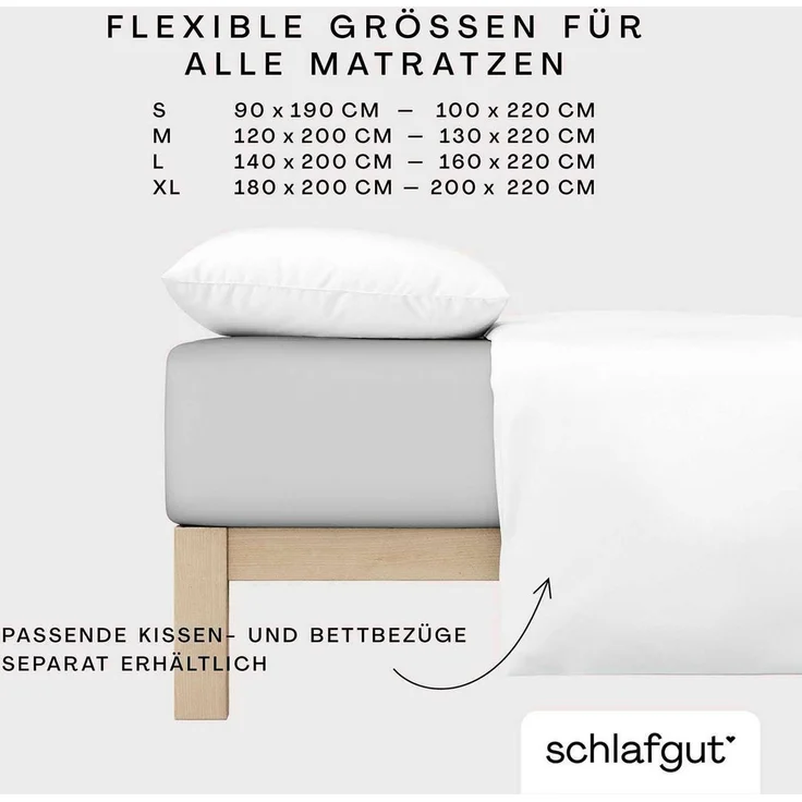 Schlafgut Spannbettlaken Premium, Gummizug: rundum, (1 Stück), Mako-Zwirn-Jersey, Grey Light, S 90x190cm - 100x220cm – Bild 3