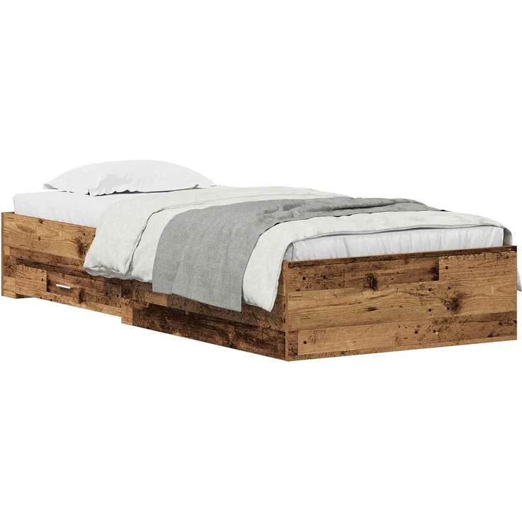 vidaXL Bettrahmen mit Schubladen Altholz 100 x 200 cm Holzwerkstoff 3333981 – Bild 2