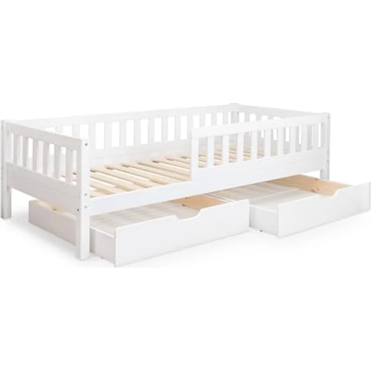 Ehrenkind Kinderbett mit Rausfallschutz aus massivem Kieferholz, Kinderbett 90x200 cm (zeitlos, hochwertig und auch für ältere Kinder geeignet, aus FSC zertifiziertem Holz), Jugendbett, Kinderbett mit Rausfallschutz – Bild 2