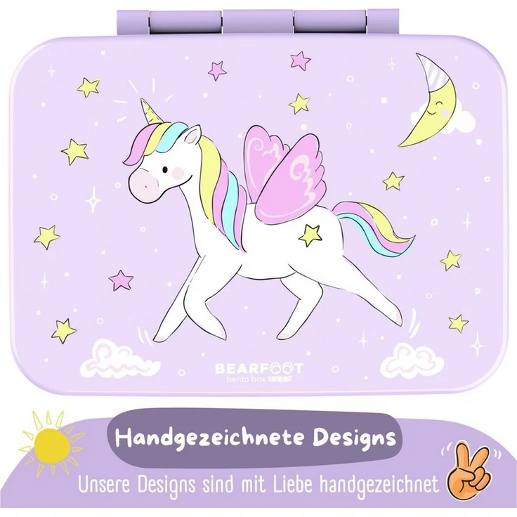 BEARFOOT Lunchbox Brotdose mit Fächern, auslaufsicher - Einhorn lila 650ml, PP, ABS, Silikon, Kindergarten und Schule - Mädchen und Jungen, Vesperbox, Snackbox – Bild 3