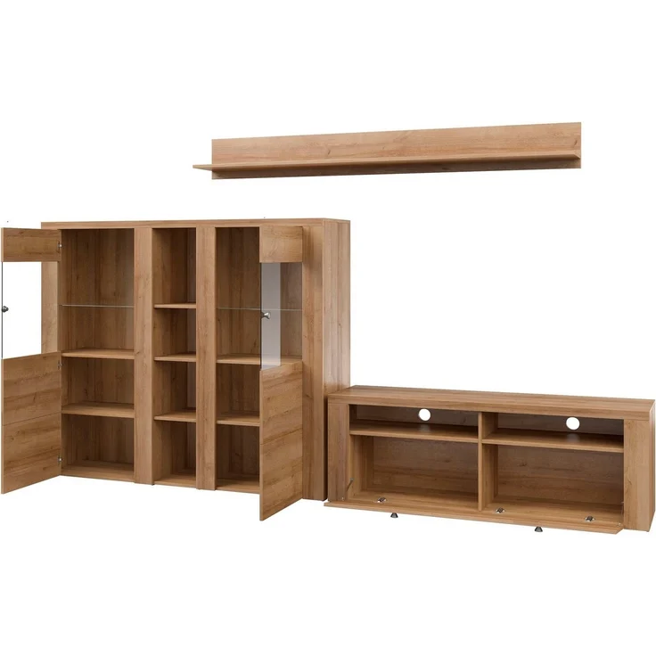 Home affaire Wohnzimmer-Set Larona, Wohnwand, Set 3 teilig, (3-St), Wohnzimmer Set bestehend aus 1 TV-Board, 1 Highboard,1 Wandregal – Bild 2
