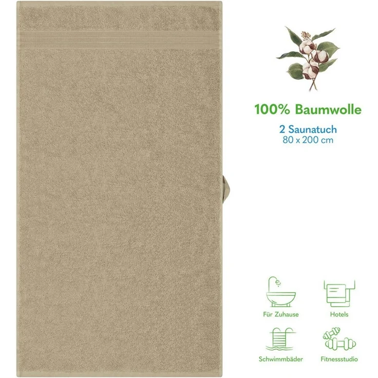 Hammetex 2er Set Extra Große Badetücher – 80x200 cm, 500 GSM, 100% Baumwolle – Weich & Saugfähig – Luxuriöse Große Spa-Handtücher, Beige – Bild 3