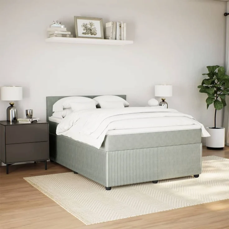 vidaXL Boxspringbett mit Matratze Hellgrau 140x190 cm Samt 3287734 – Bild 3