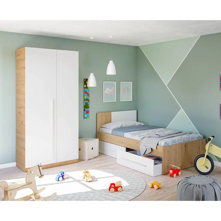 Jugendzimmer-Set >NOA< in Nodi-Eiche/Artik-Weiß - 196x77x92 (BxHxT) – Bild 1