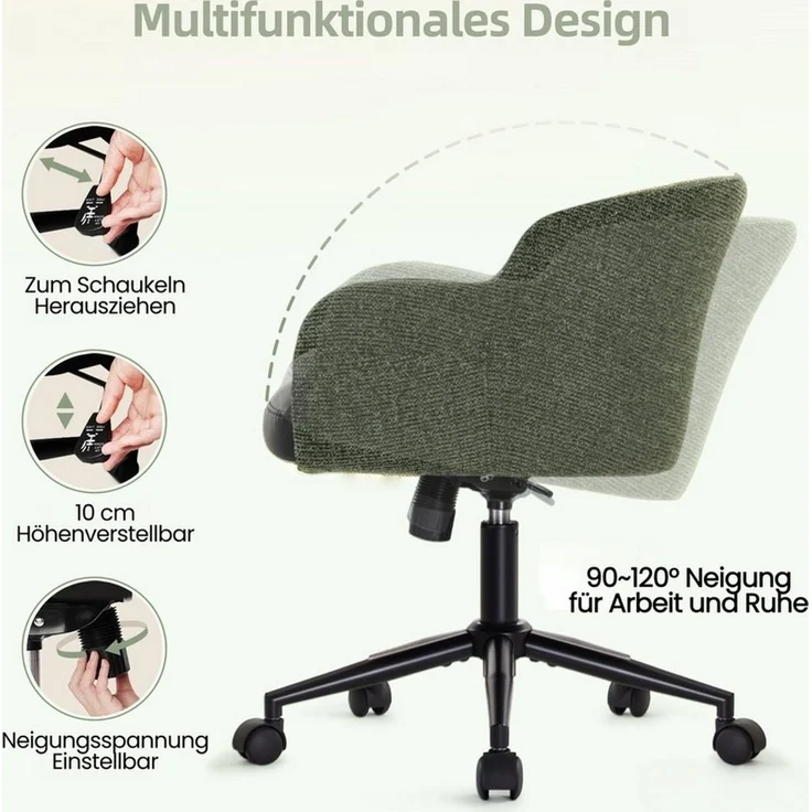 IWMH Bürostuhl Schreibtischstuhl mit Armlehnen, Höhenverstellbar Drehstuhl, Stuhl für Schminktisch, Homeoffice – Bild 3