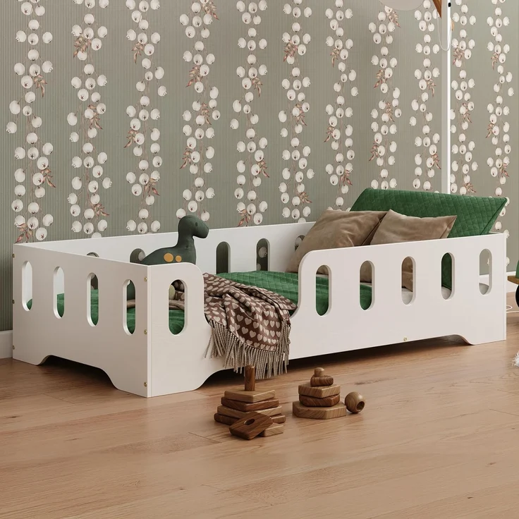 smartwood Kinderbett Bodenbett 90x200 mit Rausfallschutz & Lattenrost - Weiß - Kinder Montessori Bett TILA 2L mit glatten Kanten - Betten für schnelle Montage - Bis 230 kg belastbar – Bild 1