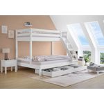 Doppel-Etagenbett 140x200 und 90x200 Erwachsenen-Stockbett Kiefer Massivholz weiß V-60.18W-09-14Rollrost und Bettkasten inkl.