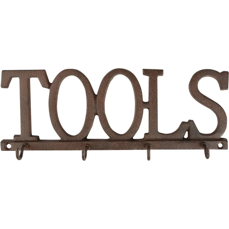 Vintage Hakenleiste TOOLS Wandhaken aus Gusseisen 4 Haken Antik Stil Deko Edel