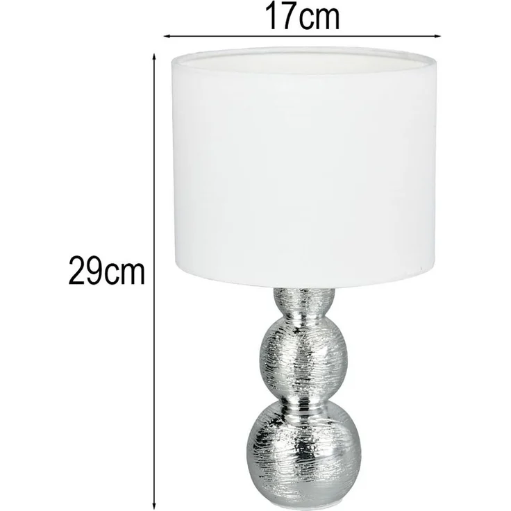 Tischleuchte LOVA mit Keramikfuß Silber & Stoffschirm Weiß, Höhe 29cm – Bild 4