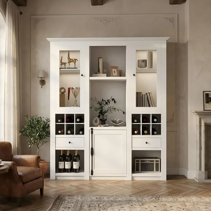 (=2967707172AAA )Vitrine mit 7 Farben LED Beleuchtung Vitrinenschrank Standvitrine Stauraumvitrine Schrank Wohnzimmerschran Weiß LED Vitrine (3-St) Wohnzimmer Wohnwände LED Vitrinenschränke--Weiß--143x45.5x170cm--YOUDENOVA