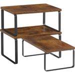 Gewürzregal, 3er Set Küchen-Organizer, Küchenregal, stapelbar, erweiterbar, Metall und Holzspanplatte, braun-schwarz