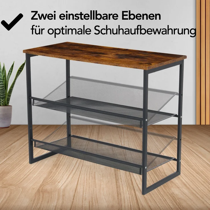Brixy Schuhregal - Industrie - Holz - Metall - 64x30x52cm - Vintage - Schuhschrank - Braun/Schwarz, blacks, 30 x 64 x 52 cm – Bild 6