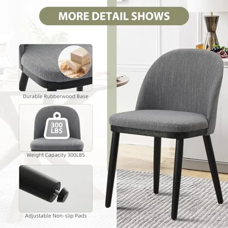 GarveeHome 2-Er Set Esszimmerstuhl Aus Leinenbezug, Gepolstert Küchenstühle Mit Rückenlehne, Stühle Mit 130kg Tragkraft, Für Esszimmer Und Wohnzimmer, 48 x 52 x 78 cm – Bild 4
