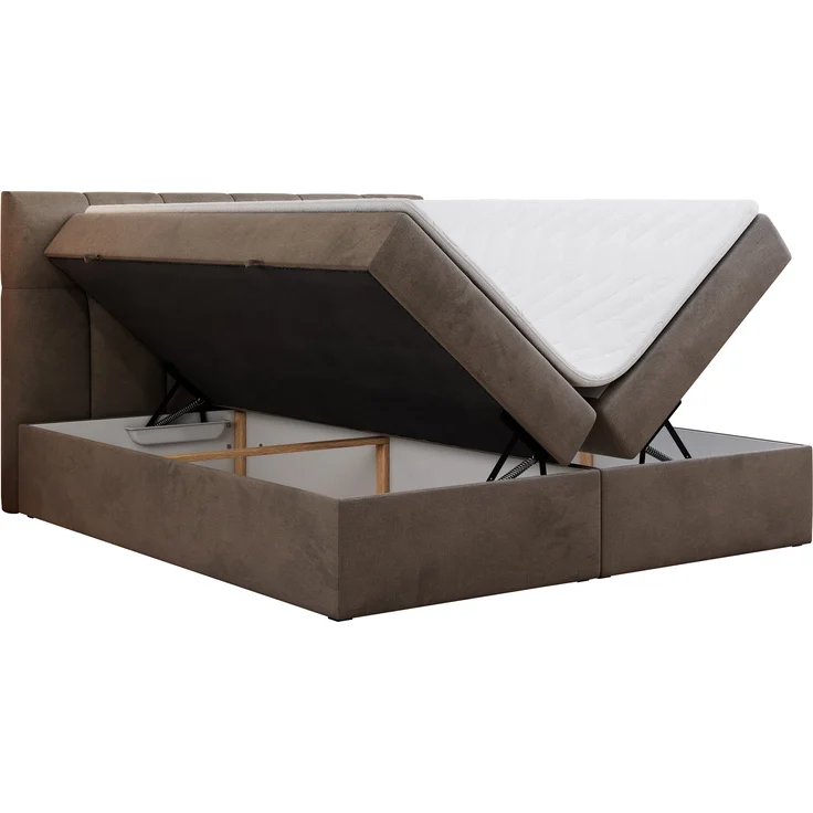 Boxspringbett mit Kopfteil und Topper, Doppelbett - RICO - 200x200cm - Braun Velours - H3 – Bild 4