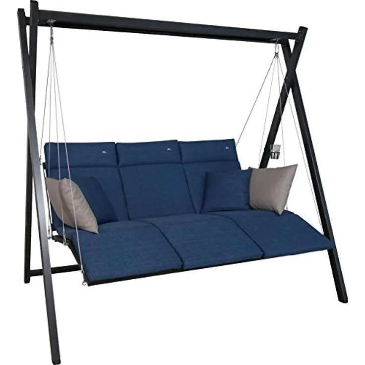 Angerer Freizeitmöbel Hollywoodschaukel 'Relax Smart' 3-Sitzer, ergonomische Sitzfläche, gepolsterte Kopfteile, abnehmbare Kissenbezüge, pulverbeschichtetes Stahlgestell, denim