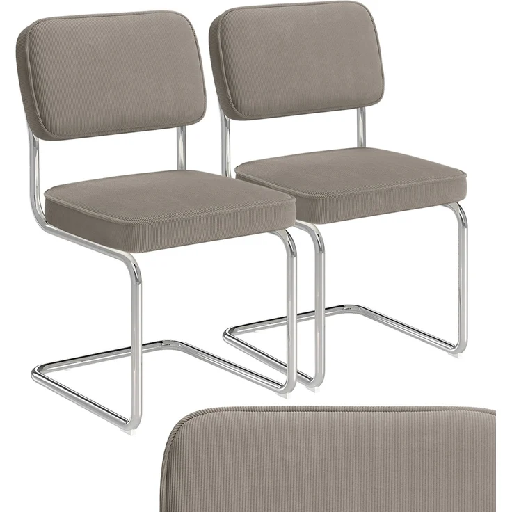 skølm 'Thund' Esszimmerstühle 2er Set, macchiato, Polsterstuhl aus Cord mit verchromten Metallgestell, Schwingstuhl bis 120 kg belastbar – Bild 1