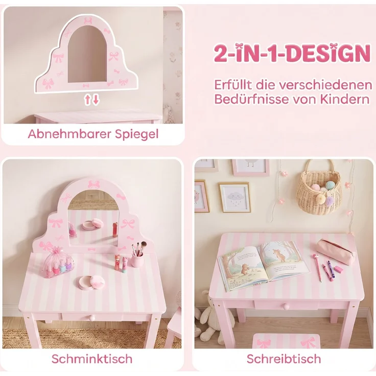 AIYAPLAY Kinder Schminktisch-Set, MDF, Acryl, Rosa, 55L x 34B x 82H cm – Bild 4