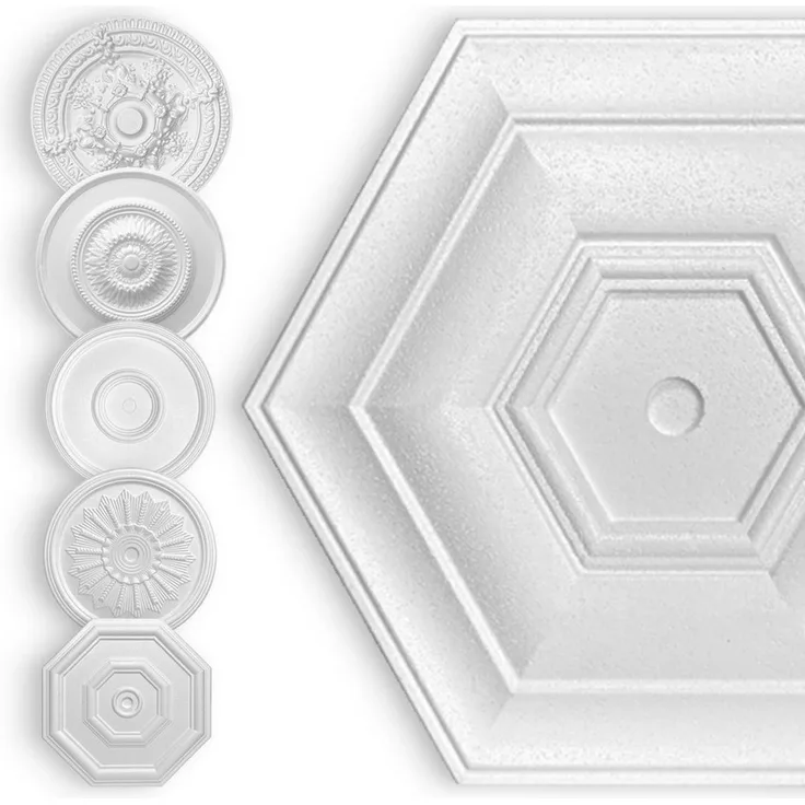 Hexim Decken-Rosette (HEXIM Stuckrosette aus EPS Styropor weiß - Deckenrosette weiß, Zierelement, Stuck (Hexim) Wanddeko Wohnzimmer Decke Polystyrol)