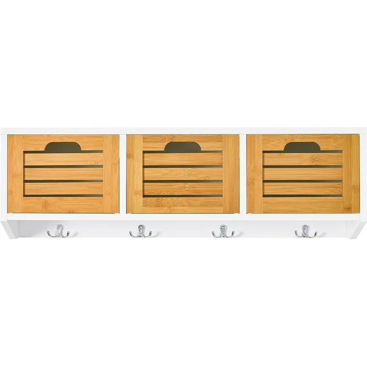 SoBuy FHK19-WN Wandgarderobe, MDF, Lackiert, Bambus, 80 x 25 x 20 cm