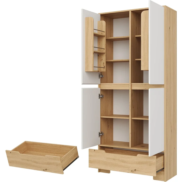 Küchenschrank 80 x 35 x 180 cm in Weiß und Natur mit Schublade und verstellbaren Einlegeböden – Bild 10