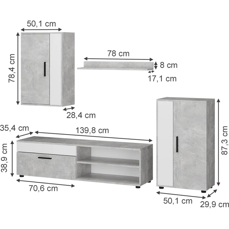Wohnwand Berno Beton set, 4 Teile Vicco – Bild 3