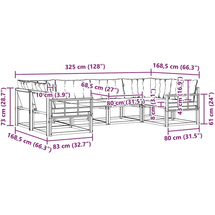 vidaXL Outdoor-Sofagarnitur 6 stk. 6-Sitzer Weiß und Hellgrau 3389025 – Bild 11
