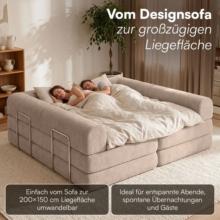 skølm 'Lofn' Modulares Sofa 4 Sitzer, 300x200 cm, Vollschaumcouch mit Metallgestell, Cord taupe, Schlafsofa vakuumverpackt, kein Aufbau erforderlich – Bild 8
