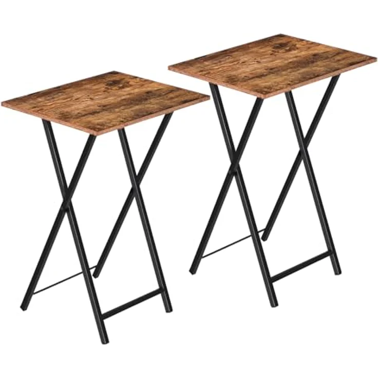 HOOBRO Beistelltisch Klappbar, Kleiner tabletttisch, TV Tray 2er Set, klapptisch Snack Tisch Industriestil, Sofatisch für kleinen Raum, einfach montierbar, Dunkelbraun-Schwarz EBF25BZ01 – Bild 2