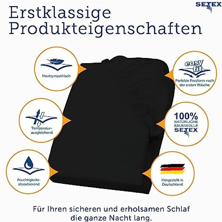 Setex - Feinbiber Bettlaken mit Gummizug kuschelig weich - Biber Spannbettlaken aus 100% Baumwolle mit rundum Spanngummi - Bettwäsche ganzjährig - Betttuch 100x200 cm Schwarz – Bild 7
