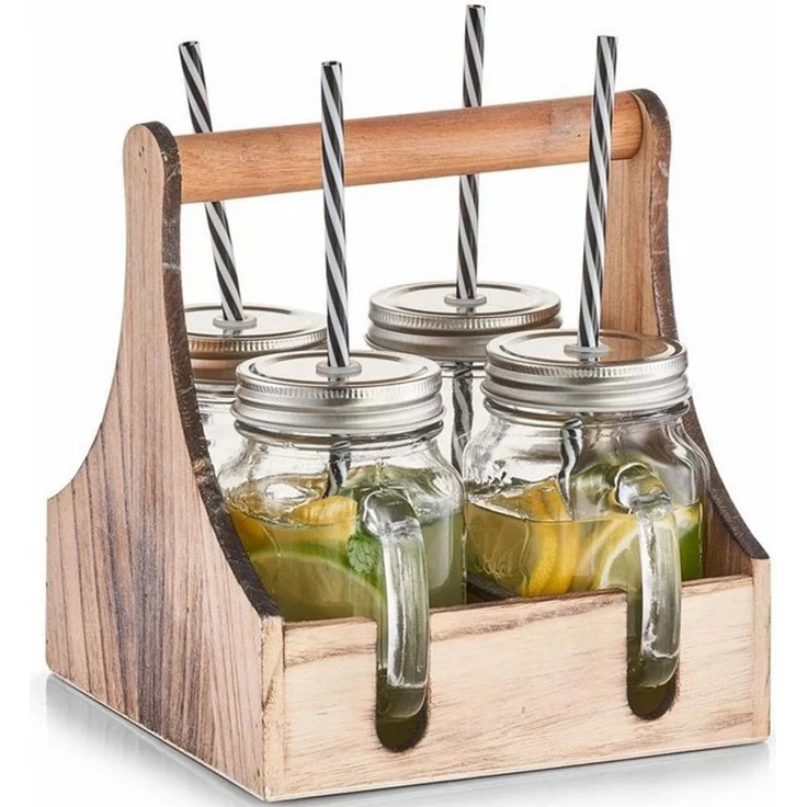 ZELLER 19746 Trinkgläser-Set 5-tlg, Glas/Metall/Holz, 20 x 22 x 22 cm – Bild 3