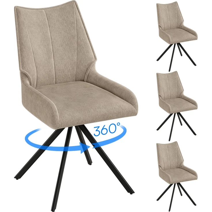 skølm 'Freyja' Esszimmerstühle, 4er Set, hellbraun, gepolsterter Leinenbezug, höhenverstellbar & drehbar, Polsterstühle mit Armlehnen – Bild 1