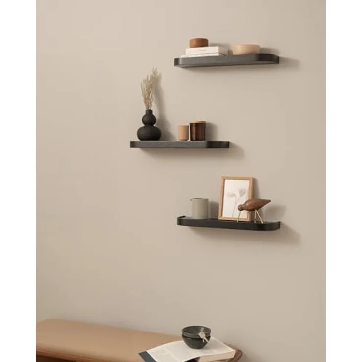 Kazai.® Wandregal-Set 'Toke' | 3 Hängeregale in Echtholz-Veneer | Schwebendes Holzregal als Wanddeko und Ablage für Bad, Wohnzimmer, Küche, Schlafzimmer und mehr | Eiche, schwarz – Bild 3