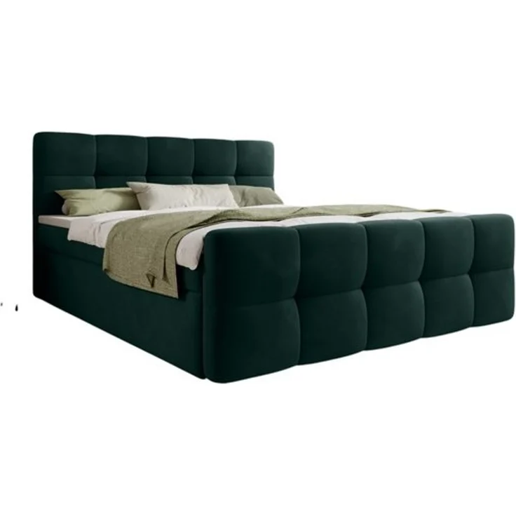 thematys Boxbett mit Bettkasten 160x200cm, mit Bonnellfederkernmatratze H3, Bouclé/Velours, mit Stauraum, mit 3 cm Topper, Dunkelgrün (Velluto 10), Art.-Nr. S04GH0RGX1V – Bild 6