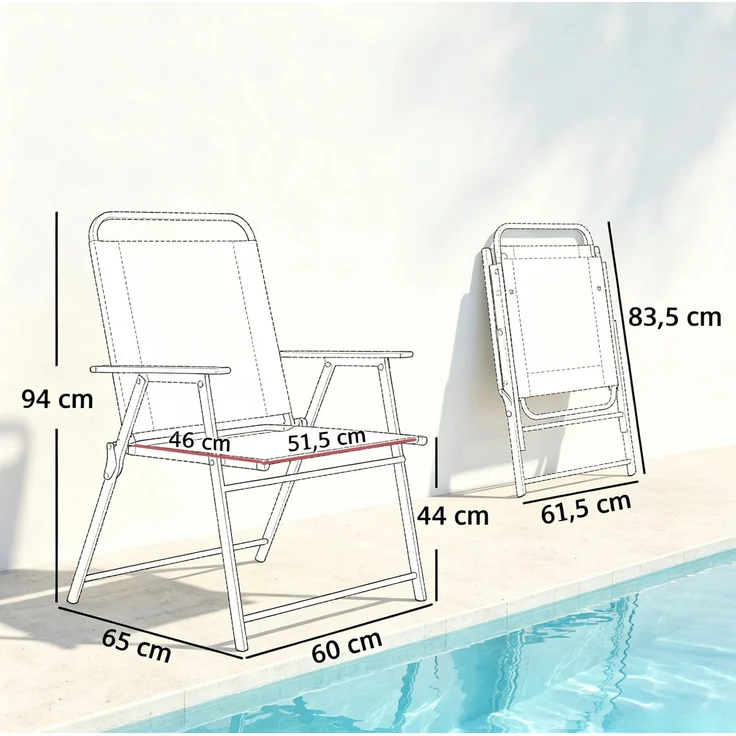 Klappbares Gartenstuhl-Set aus Stahl, 4er-Set mit Armlehnen, 65x60x94 cm, Schwarz – Bild 5