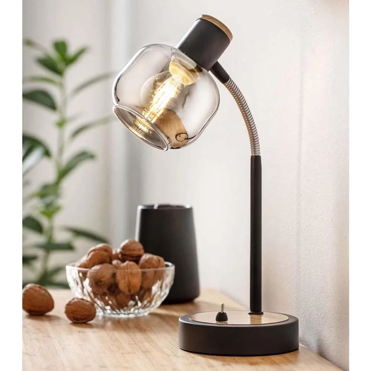 näve Tischleuchte Fumoso, Ein-/Ausschalter, Leuchtmittel wechselbar, ohne Leuchtmittel, Tischleuchte >>Fumoso<<,excl. 1xE14 max. 40W,schwarz/natur,Smoking Glass – Bild 8