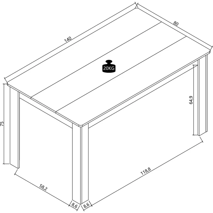 VCM Disalo 922234 H. 75 x B. 140 x T. 80 cm – Bild 5