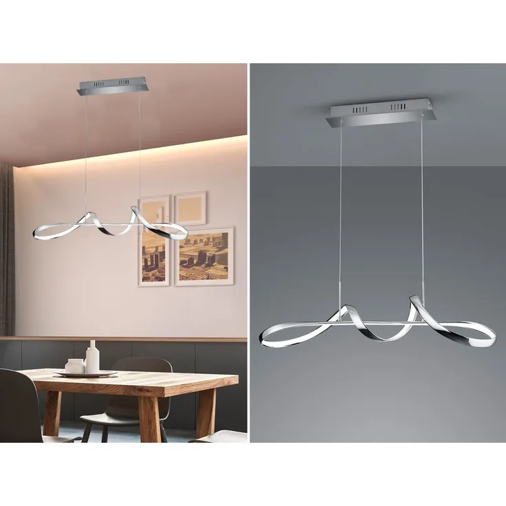 LED Pendelleuchte PERUGIA Metall Silber Chrom mit 3 Stufen Dimmer, Breite 81cm
