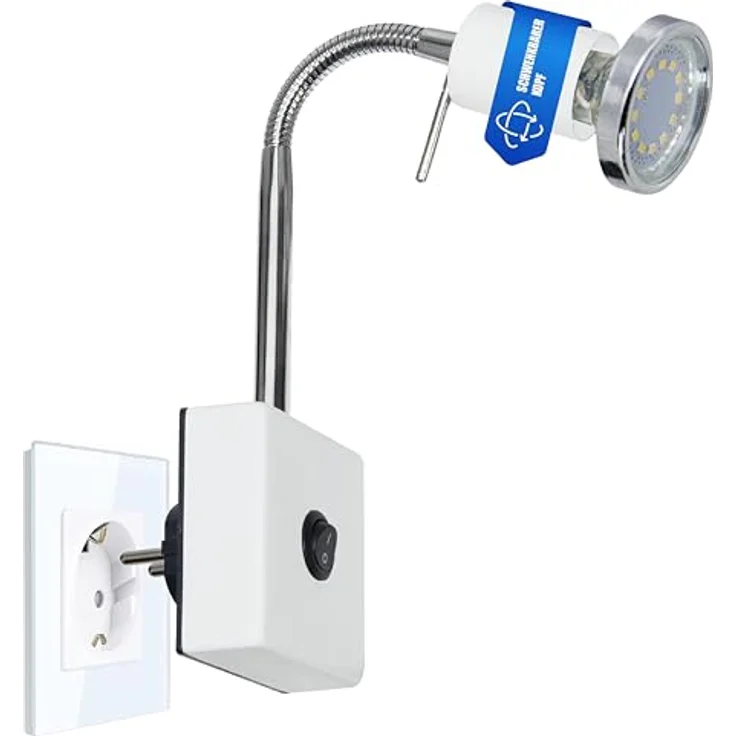 TRANGO LED Nachtlicht, 2607W LED Steckerleuchte *EVIE* Wandleuchte, Leselampe, Küchenlampe, Nachtlicht in Weiß matt inkl. 1x 3 Watt GU10 LED Leuchtmittel 3000K warmweiß, Wandlampe, Küchenlampe, Steckerlampe – Bild 2