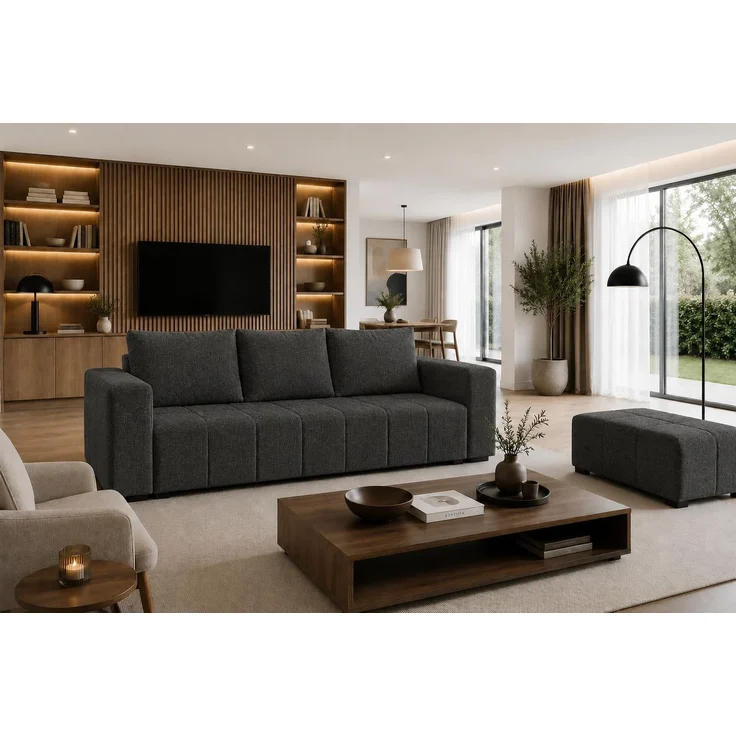 KRISAN MÖBEL Sofa MADERA in Antrazit Stoff MALMO, modernes Schlafsofa mit Schlaffunktion, 232 × 83 x 92 cm in Grau – Bild 3