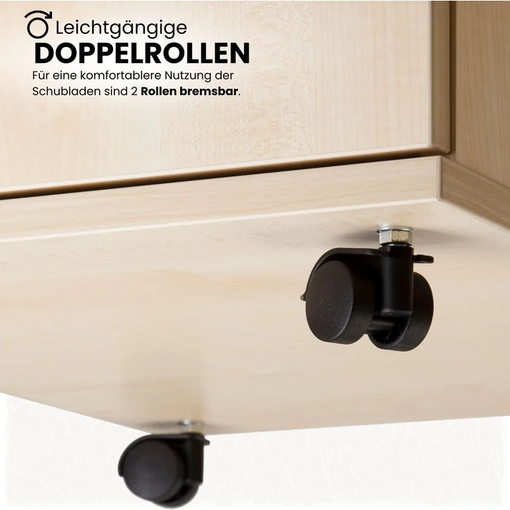 bümö Rollcontainer mit Schubladen, Container abschließbar aus Holz in graphit - Rollwagen für's Büro als Schreibtisch Unterschrank, Bürocontainer od. Schreibtischcontainer mit Streifengriffe, AC30-G-G-SG – Bild 7
