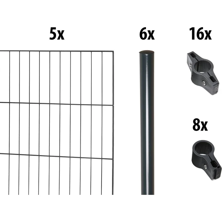 Garden 'N' More Einzelstabmattenzaun Set mit Rundpfosten, 150 cm hoch, anthrazit, 5 Elemente für 10 m, 6 Pfosten – Bild 2