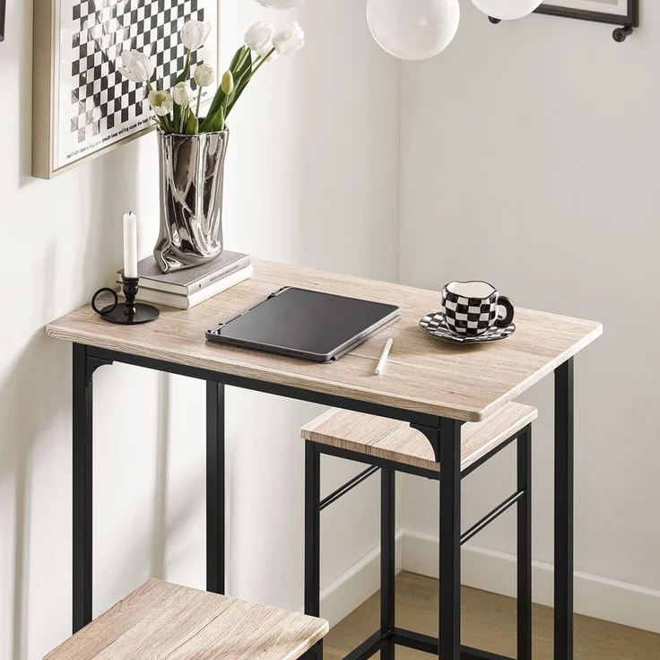 SoBuy OGT10-N Bartisch-Set mit 2 Hockern, MDF, PVC-Beschichtung, Helle Eiche, 80 x 87 x 50 cm – Bild 6