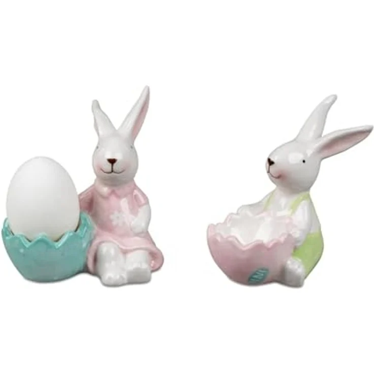 formano Eierbecher 2er Set Osterhase mit Eierbecher 10 cm Steingut Ostern Eier, 2er Set Osterhase mit Eierbecher 10 cm Steingut handbemalt – Bild 2