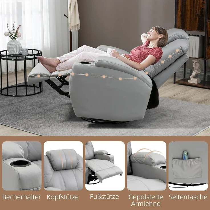 HOMCOM Massagesessel TV-Sessel Ruhesessel mit 8 Massagemodi (Relaxsessel, 1-St, Liegesessel), mit Fernbedienung – Bild 8