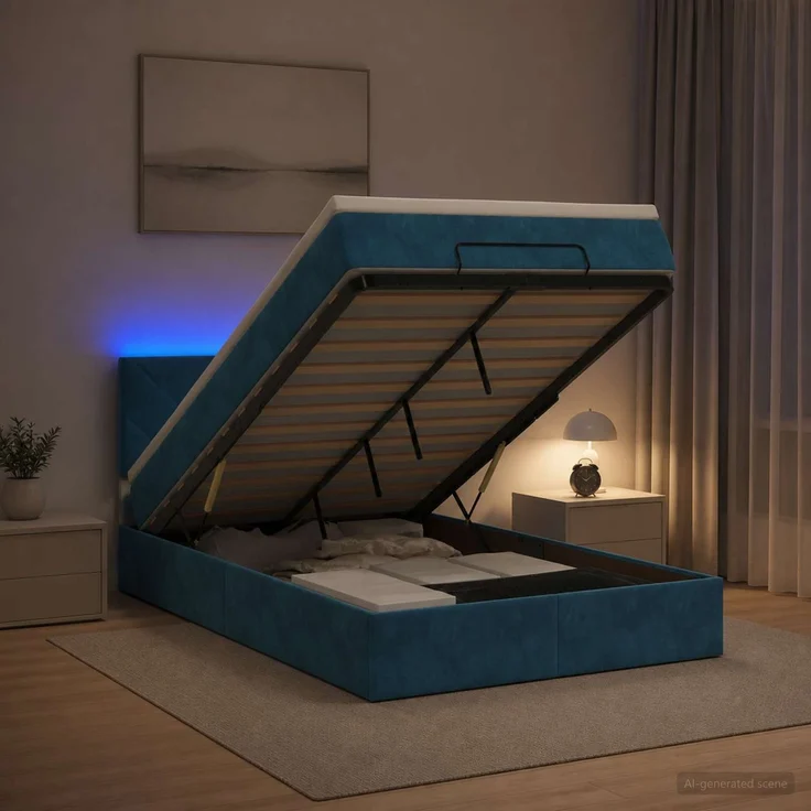 vidaXL Ottoman-Bett mit Matratze und LED Dunkelblau 120 x 190 cm Samt 3457201 – Bild 1