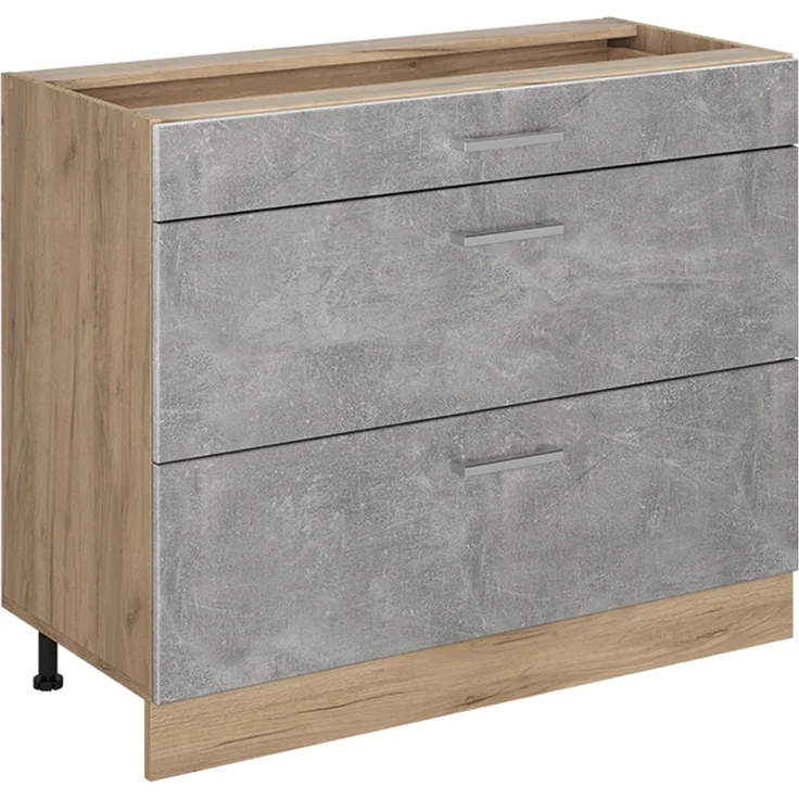 Küchenunterschrank R-Line Beton/Goldkraft Eiche 100 cm ohne Arbeitsplatte Vicco – Bild 1