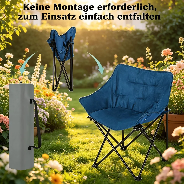 Outdoors Stuhl,Campingstuhl,Weicher gepolsterter Klappstuhl,Entspannende Stuhl(nur mit Stuhl)--Schwarz+Blau--63x44.5x73.5cm--YOUDENOVA – Bild 4